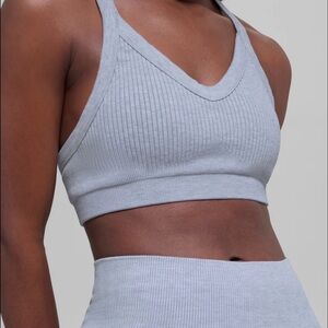 Alo Seamless 2 tone rib bra women’s XXS Winter frost heather NWT